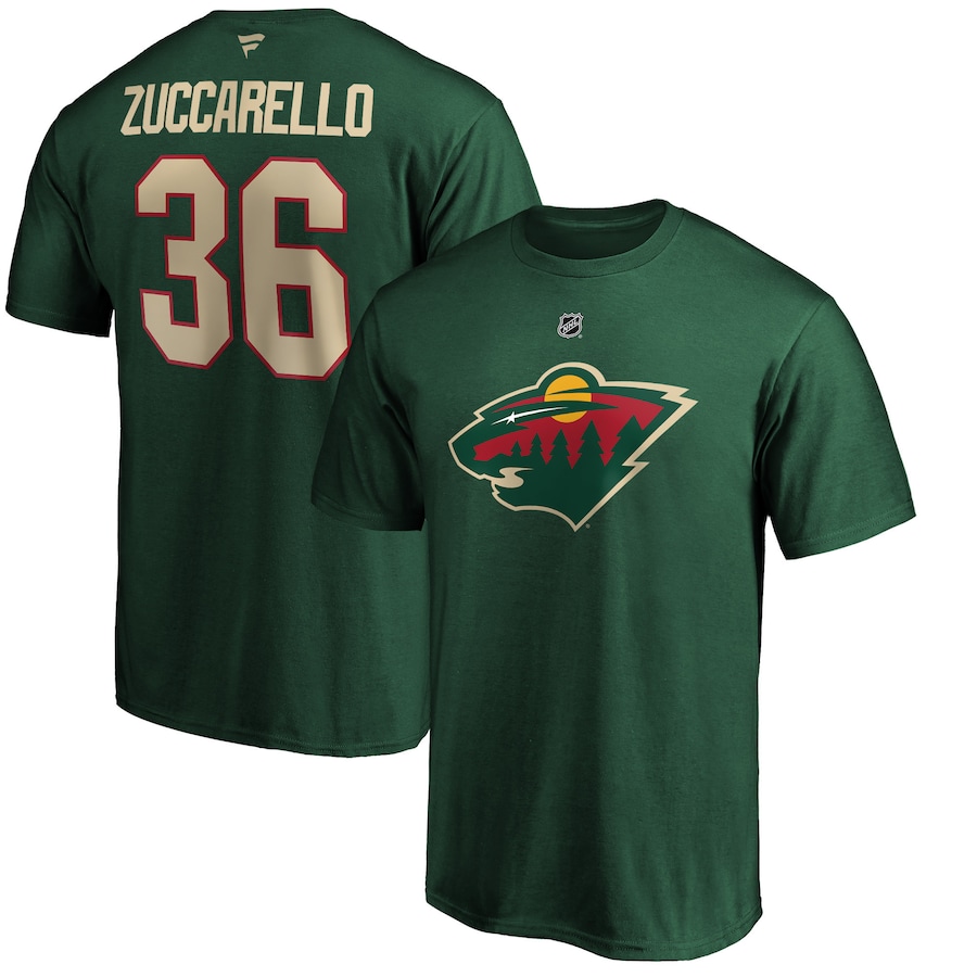 Men's Minnesota Wild Mats Zuccarello Fanatics Green Authentic Stack Name & Number Team T-Shirt - ujerseystore
