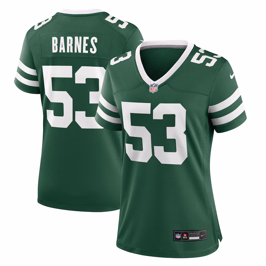 Women's New York Jets Zaire Barnes Nike Legacy Green Team Game Jersey - ujerseystore