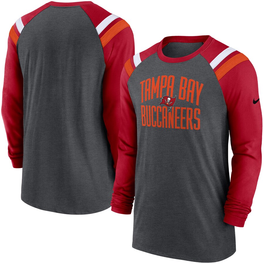Men's Tampa Bay Buccaneers Nike Heathered Charcoal/Red Tri-Blend Raglan Athletic Long Sleeve Fashion T-Shirt - ujerseystore
