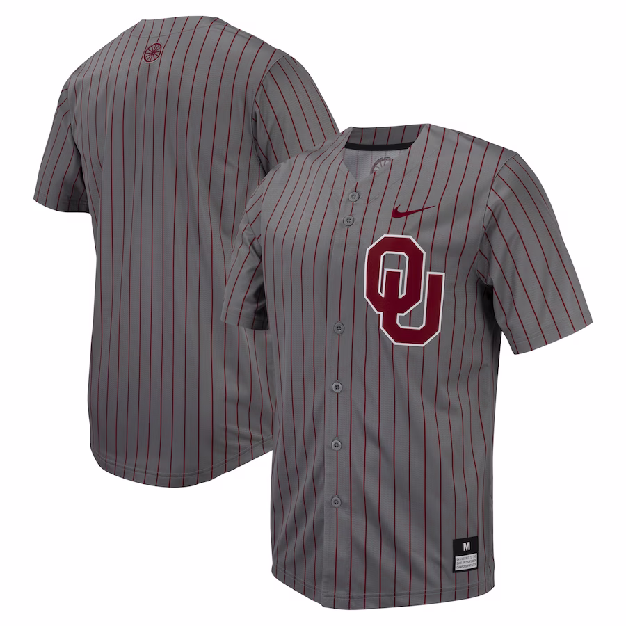 Oklahoma Sooners Nike Pinstripe Replica Full-Button Baseball Jersey - Anthracite - ujerseystore