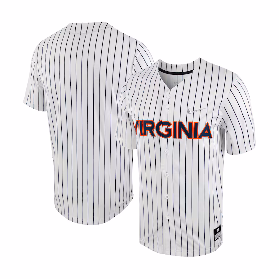 Men's Nike White/Navy Virginia Cavaliers Pinstripe Replica Full-Button Baseball Jersey - ujerseystore