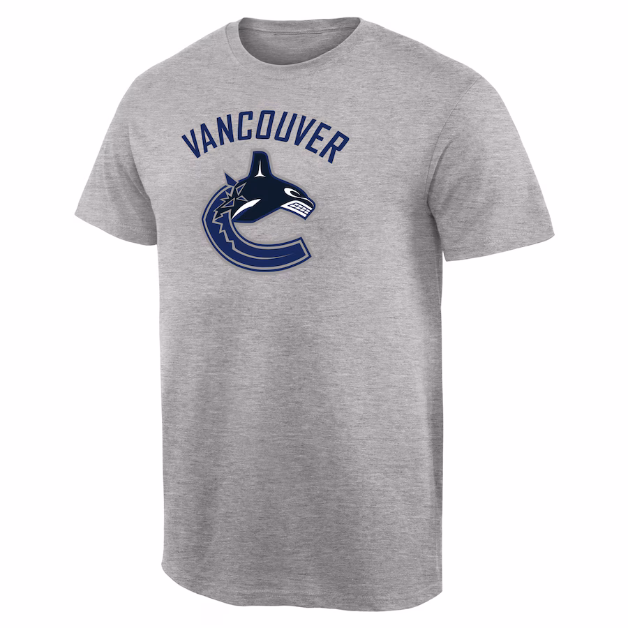 Men's Vancouver Canucks Ash Team Primary Logo T-Shirt - ujerseystore