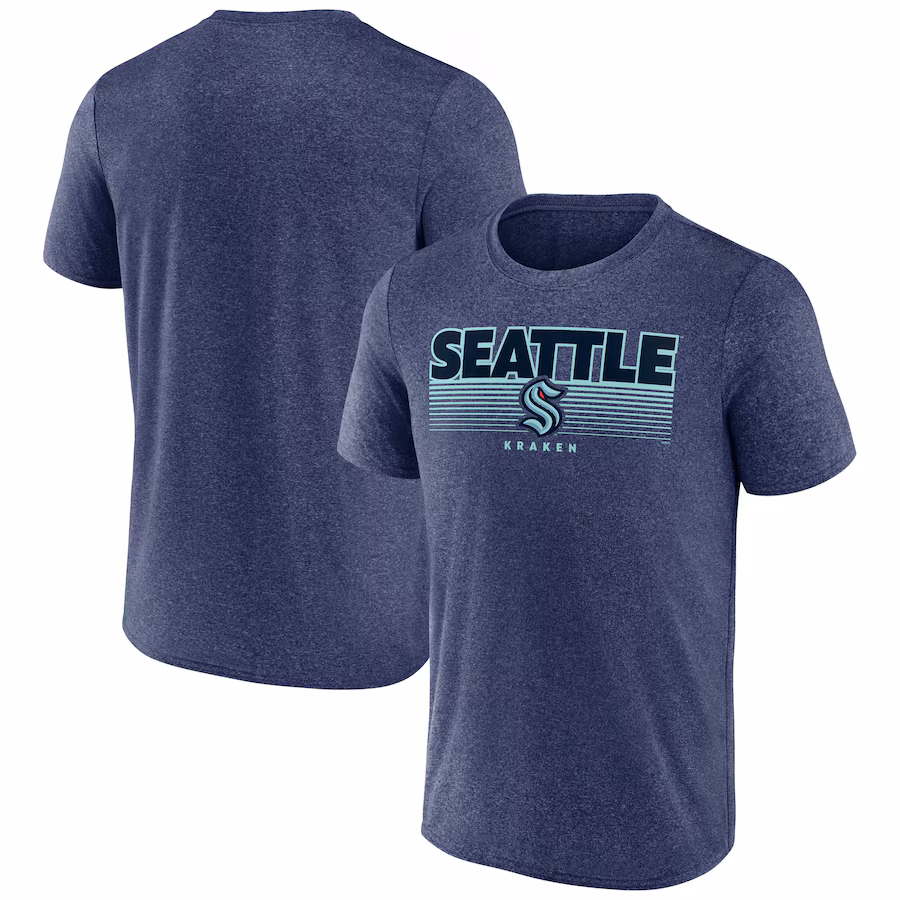 Men's Seattle Kraken Fanatics Heathered Deep Sea Blue Prodigy Performance T-Shirt - ujerseystore