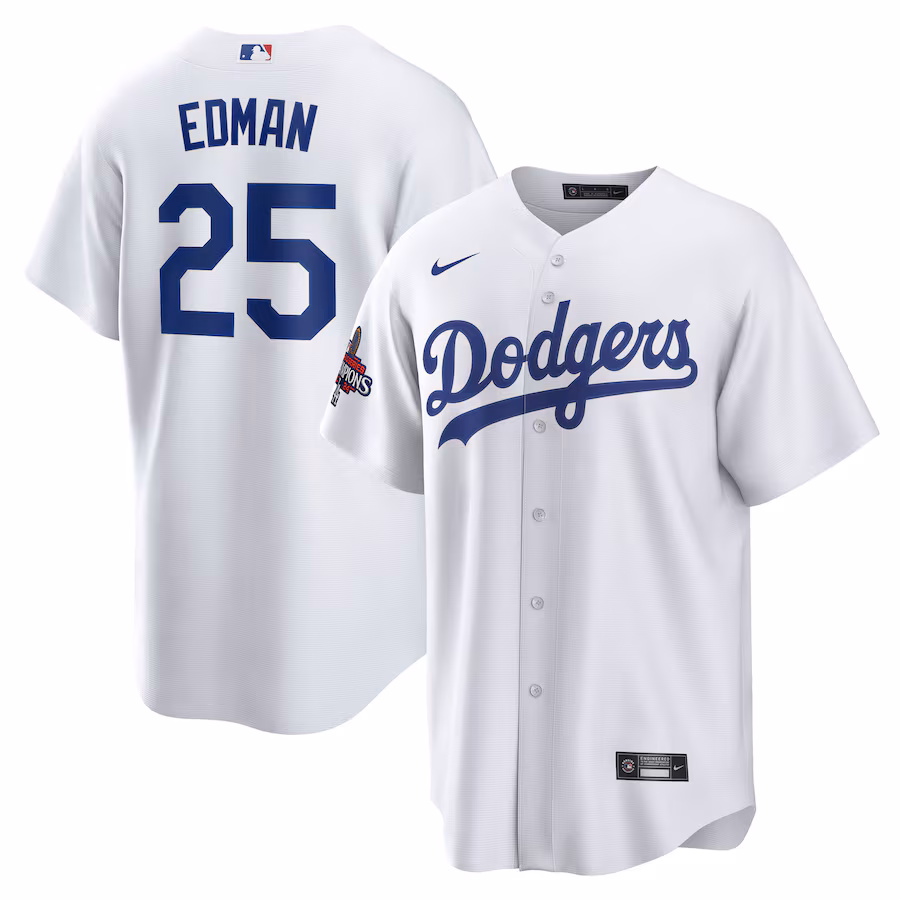 Men's Los Angeles Dodgers Tommy Edman Nike White 2024 World Series Champions Home Replica Player Jersey - ujerseystore