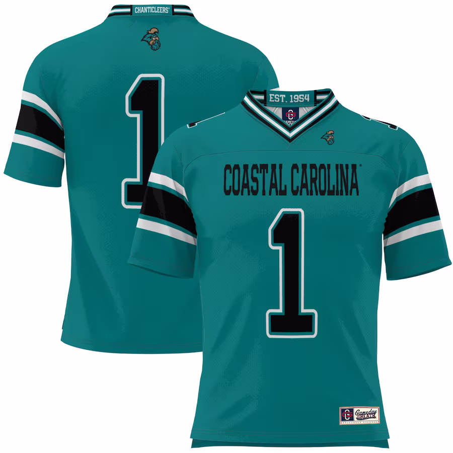 #1 Coastal Carolina Chanticleers GameDay Greats Youth Football Jersey - Teal - ujerseystore
