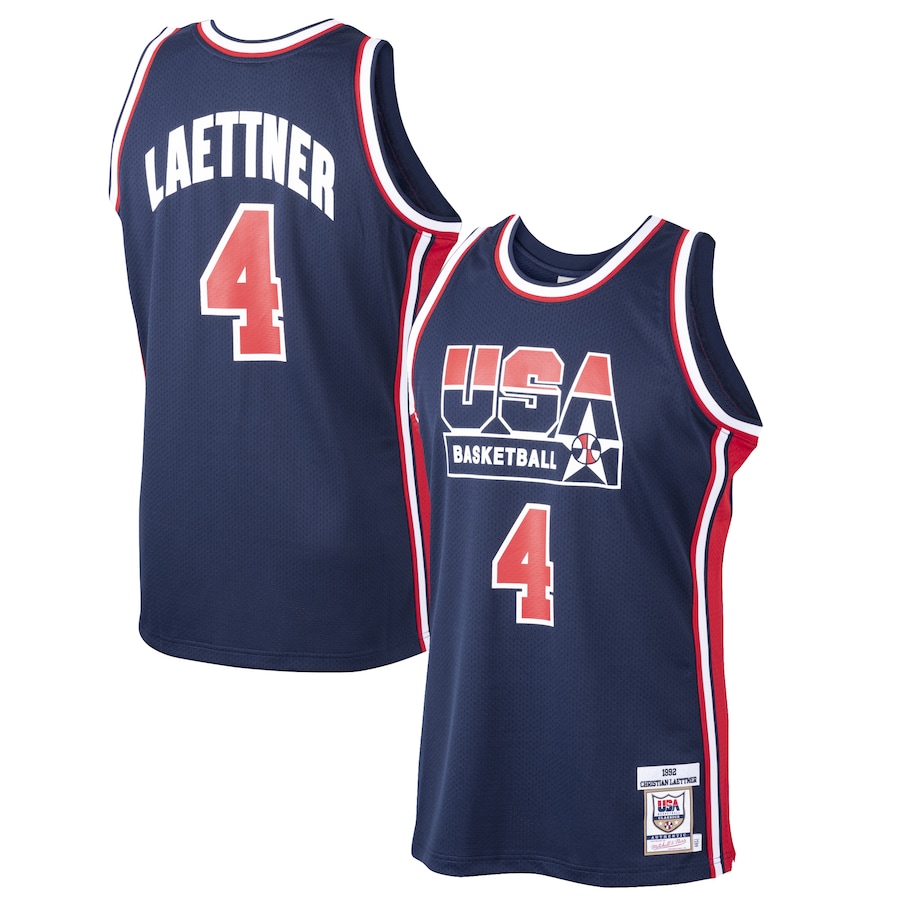 Men's USA Basketball Christian Laettner Mitchell & Ness Navy 1992 Dream Team Authentic Jersey - ujerseystore
