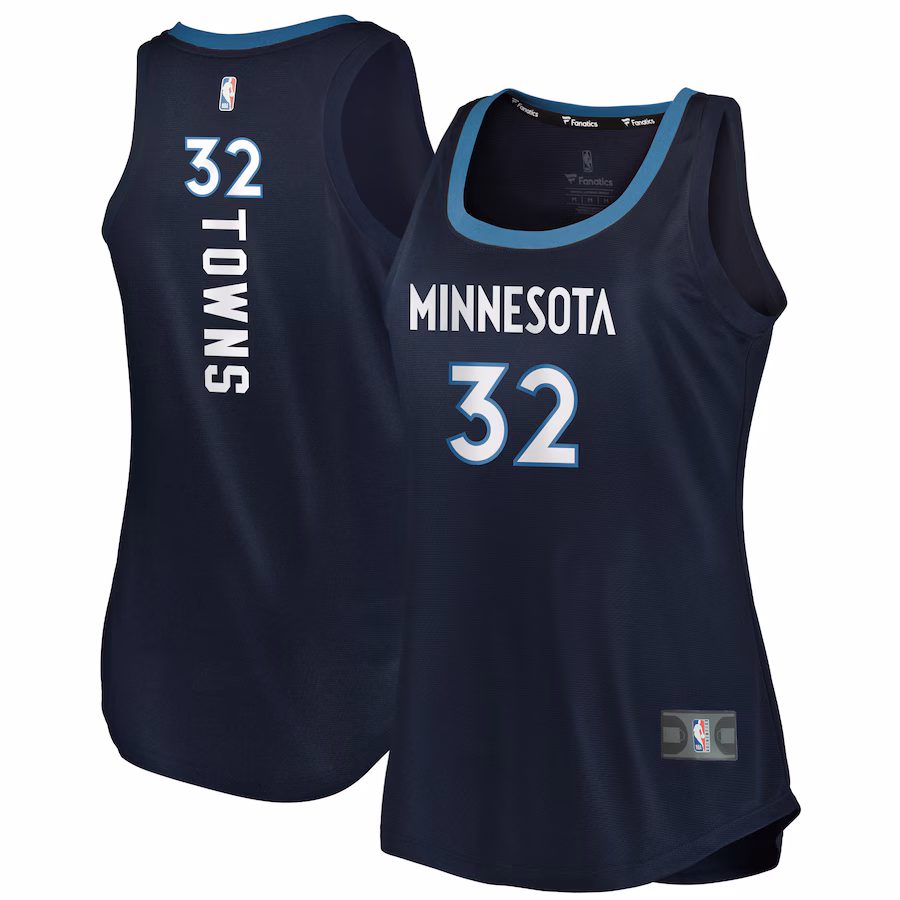 Women's Minnesota Timberwolves Karl-Anthony Towns Fanatics Navy Fast Break Tank Jersey - Icon Edition - ujerseystore