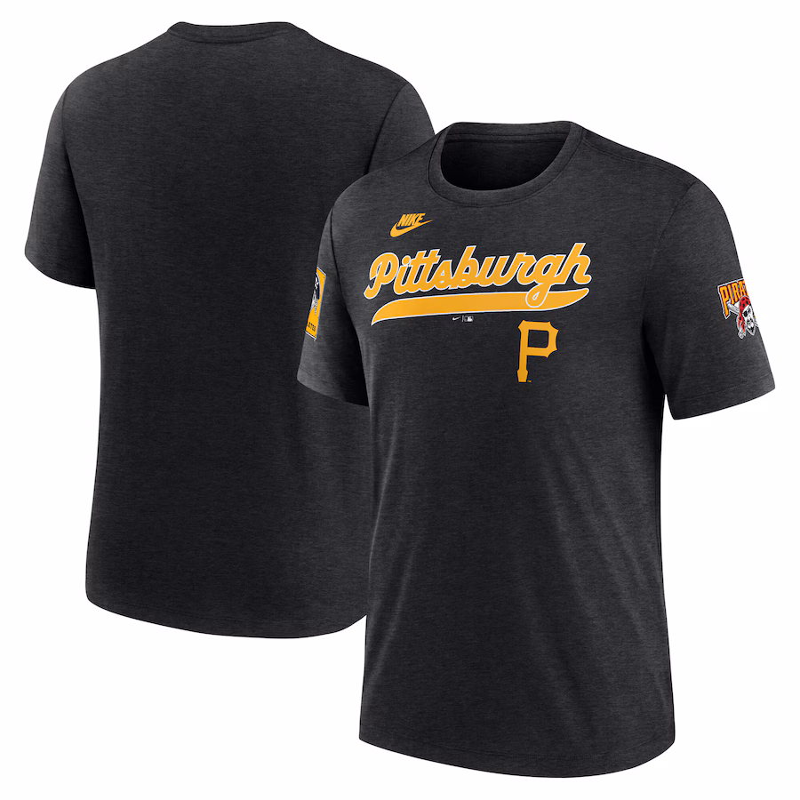 Men's Pittsburgh Pirates Nike Heather Black Cooperstown Collection Eras Tri-Blend T-Shirt - ujerseystore