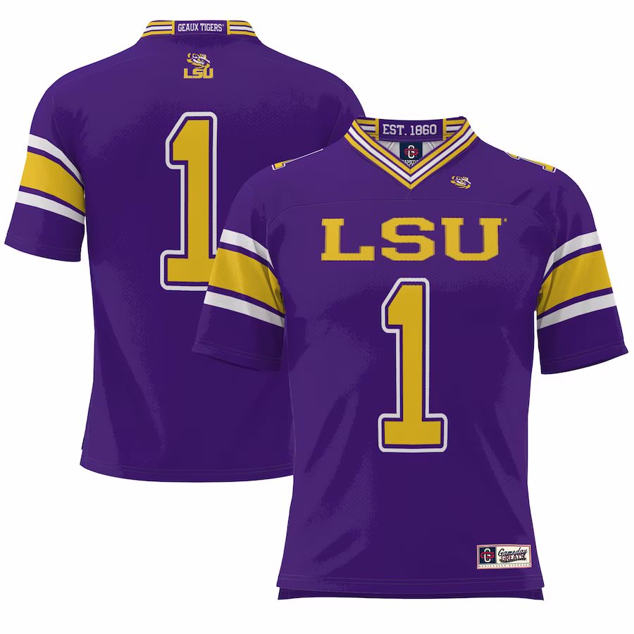 #1 LSU Tigers GameDay Greats Youth Endzone Football Jersey - Purple - ujerseystore