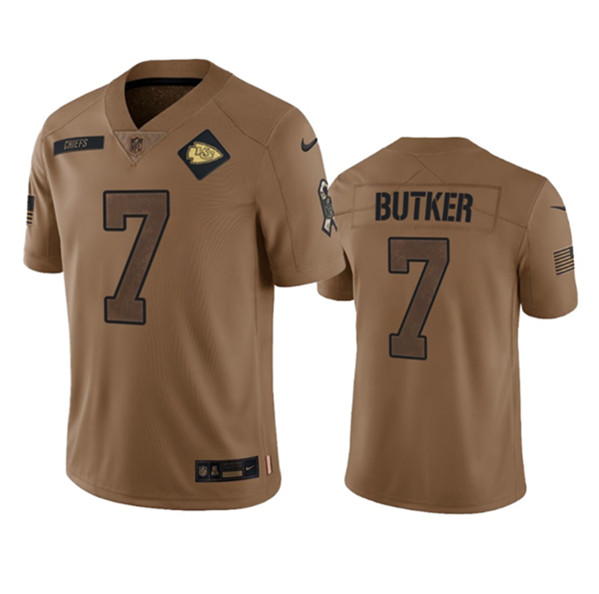 Men’s Kansas City Chiefs #7 Harrison Butker 2023 Brown Salute To Service Limited Football Stitched Jersey - ujerseystore