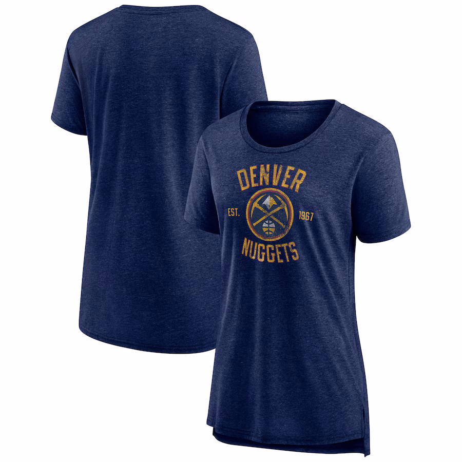 Women's Denver Nuggets Heather Navy Heritage Tri-Blend T-Shirt - ujerseystore