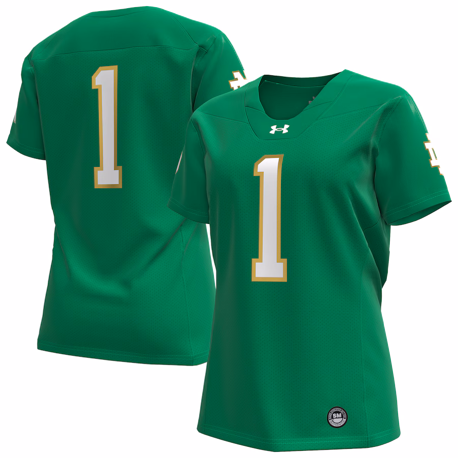 Women's Under Armour #1 Kelly Green Notre Dame Fighting Irish Replica Football Jersey - ujerseystore