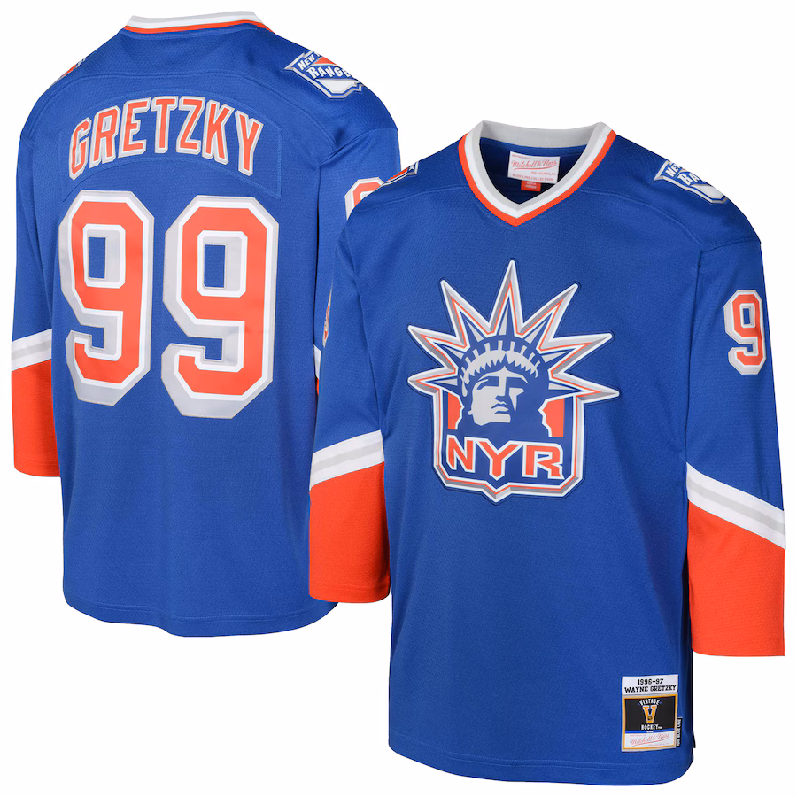 Youth New York Rangers Wayne Gretzky Mitchell & Ness 1996/97 Blue Line Player Jersey - ujerseystore