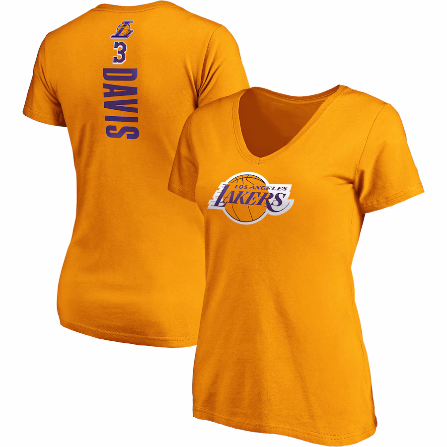 Women's Los Angeles Lakers Anthony Davis Fanatics Gold Team Playmaker Name & Number V-Neck T-Shirt - ujerseystore