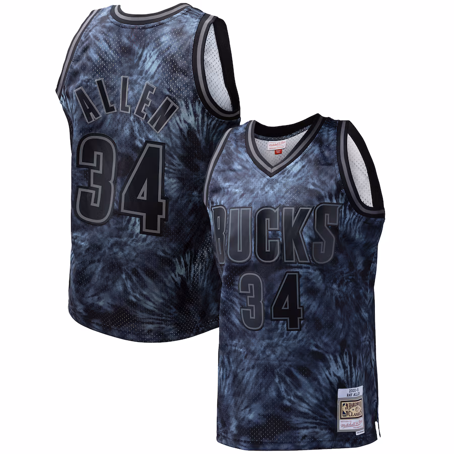 Men's Milwaukee Bucks Ray Allen Mitchell & Ness Black Hardwood Classics 1996/97 Tie-Dye Swingman Jersey - ujerseystore