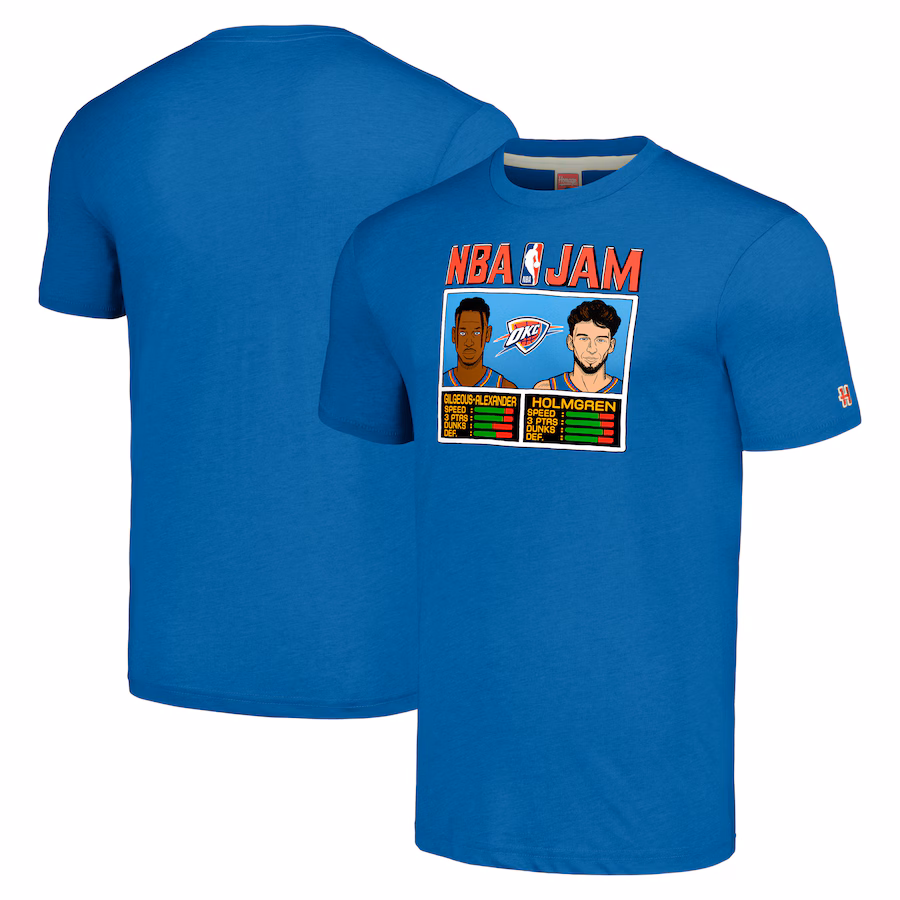 Unisex Oklahoma City Thunder Shai Gilgeous-Alexander & Chet Holmgren Homage Blue NBA Jam Tri-Blend T-Shirt - ujerseystore