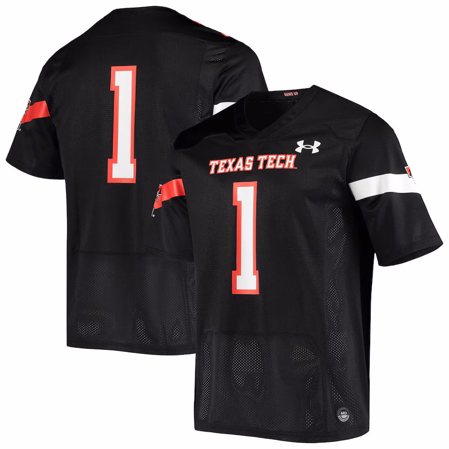 Men's Under Armour #1 Black Texas Tech Red Raiders Logo Replica Football Jersey - ujerseystore