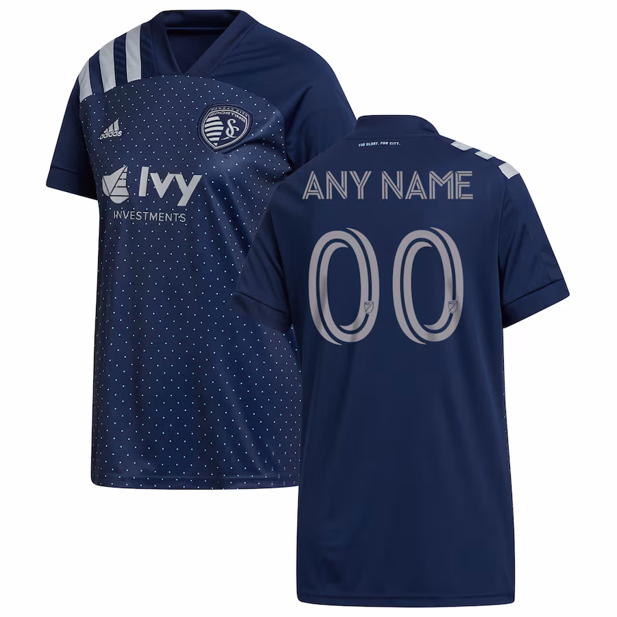 Women's Sporting Kansas City adidas Navy 2020 Swiss Dots Custom Replica Jersey - ujerseystore