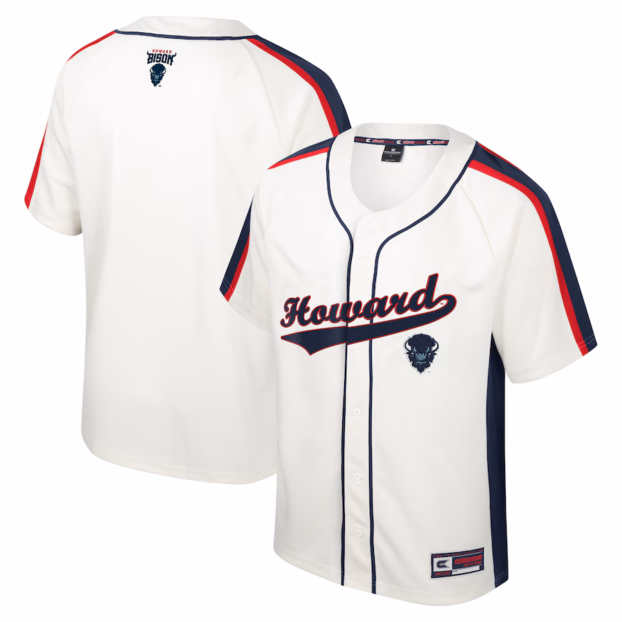 Men's Colosseum Cream Howard Bison Ruth Button-Up Baseball Jersey - ujerseystore