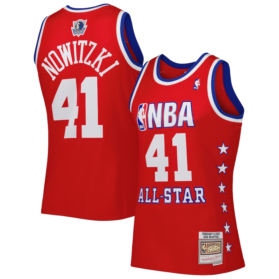 Men's Western Conference Dirk Nowitzki Mitchell & Ness Red 2003 All Star Game Swingman Jersey - ujerseystore