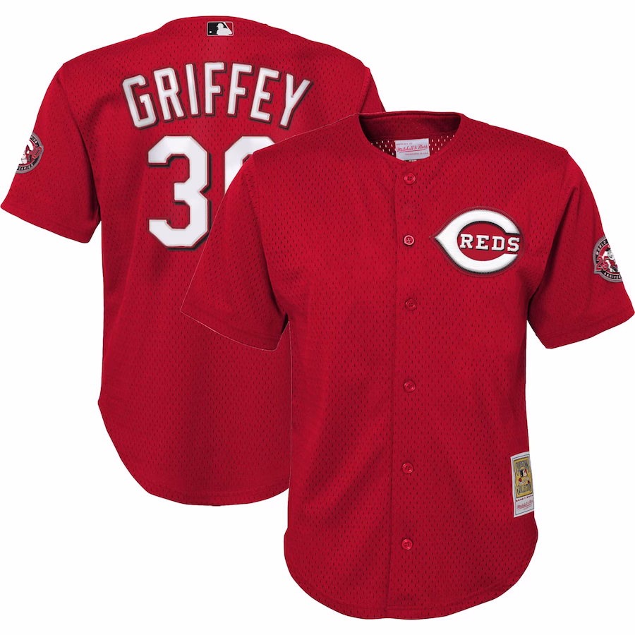 Youth Cincinnati Reds Ken Griffey Jr. Mitchell & Ness Red Cooperstown Collection Mesh Batting Practice Jersey - ujerseystore