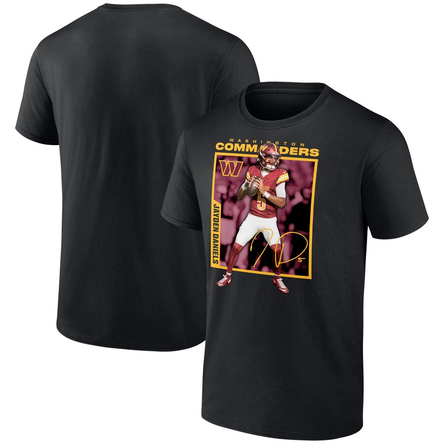 Men's Washington Commanders Jayden Daniels Black Player Frame T-Shirt - ujerseystore