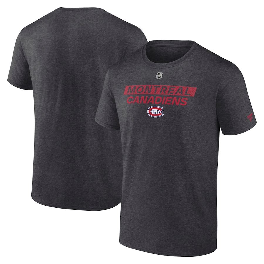 Men's Montreal Canadiens Fanatics Heather Charcoal Authentic Pro Core Primary T-Shirt - ujerseystore
