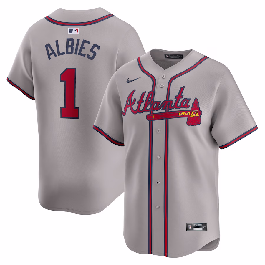 Men's Atlanta Braves Ozzie Albies Nike Gray Away Limited Player Jersey - ujerseystore