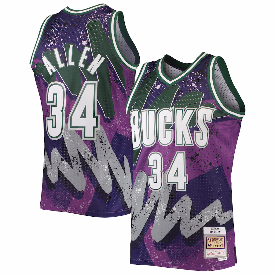 Men's Milwaukee Bucks Ray Allen Mitchell & Ness Purple Hardwood Classics 2000/01 Hyper Hoops Swingman Jersey - ujerseystore