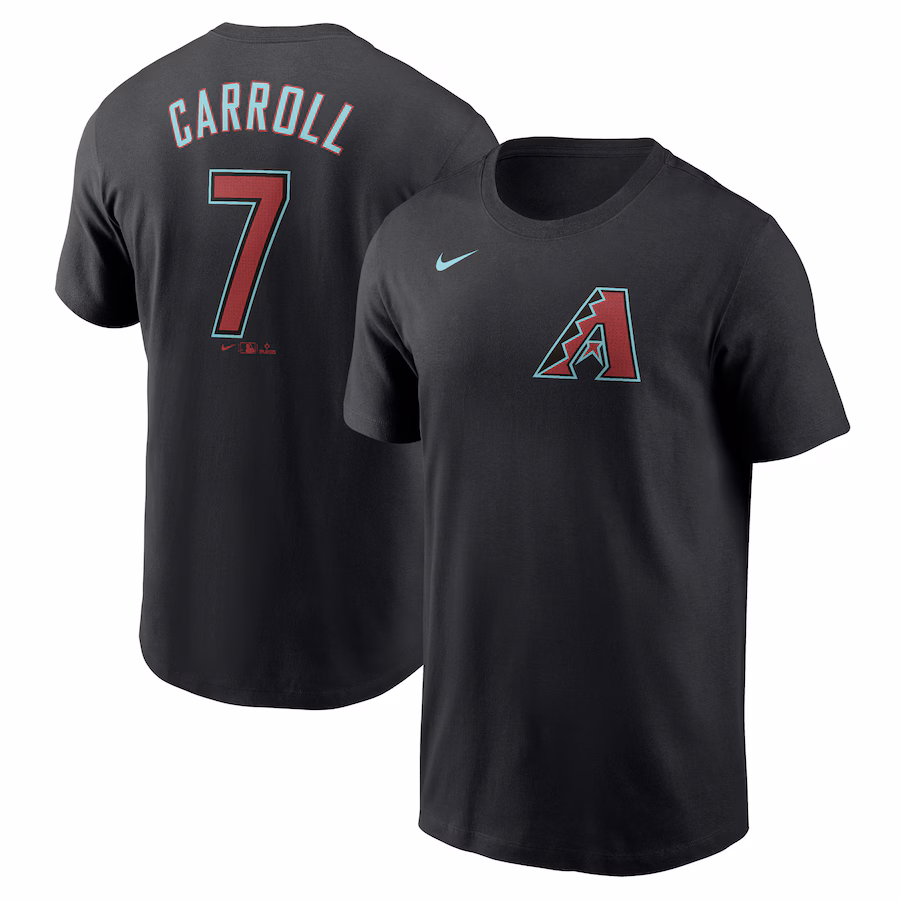Men's Arizona Diamondbacks Corbin Carroll Nike Black 2024 Fuse Name & Number T-Shirt - ujerseystore