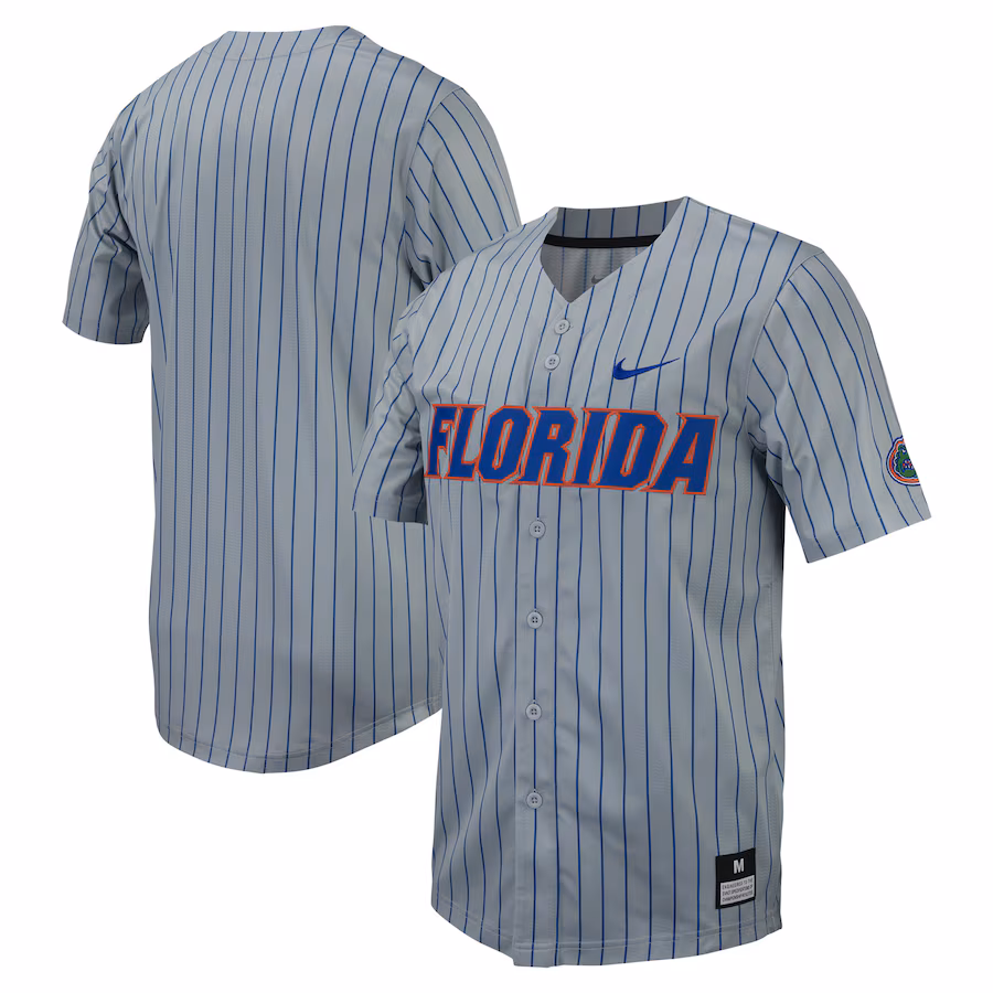 Men's Nike Gray Florida Gators Pinstripe Replica Full-Button Baseball Jersey - ujerseystore
