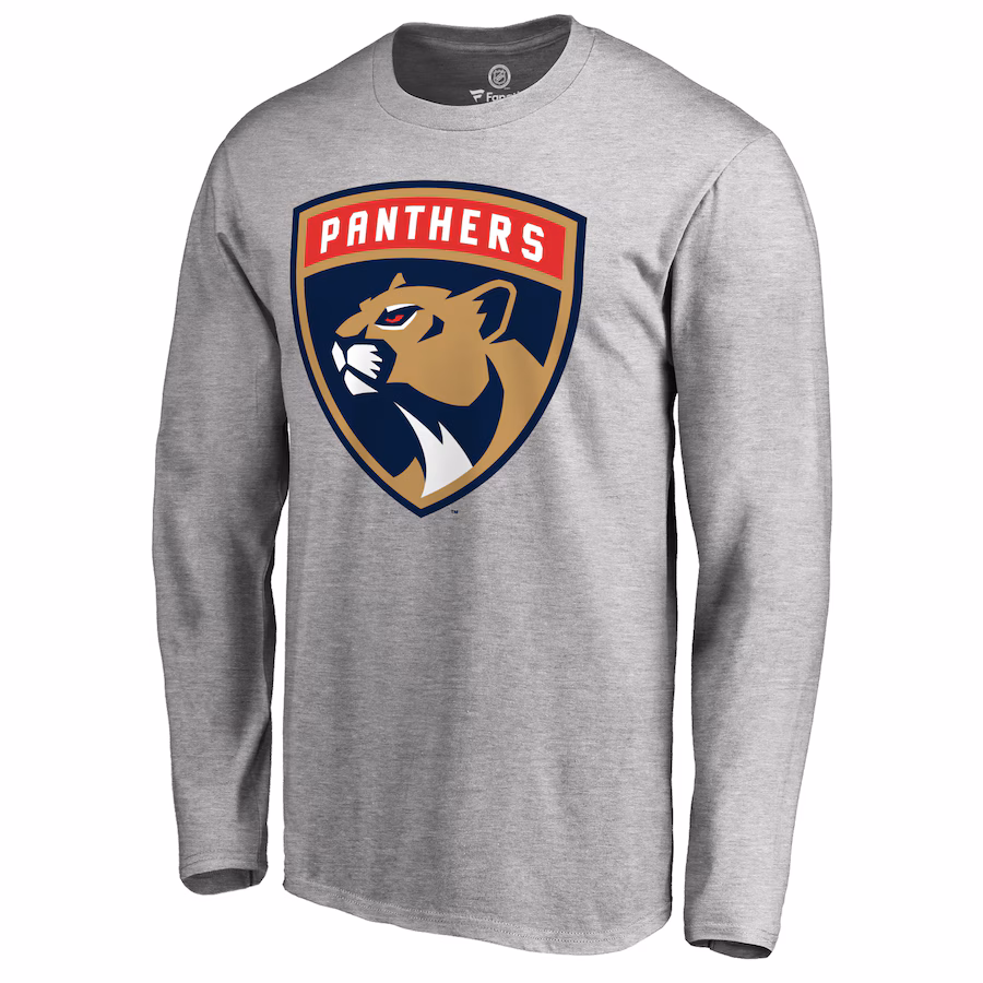 Men's Florida Panthers Heather Gray Primary Logo Long Sleeve T-Shirt - ujerseystore