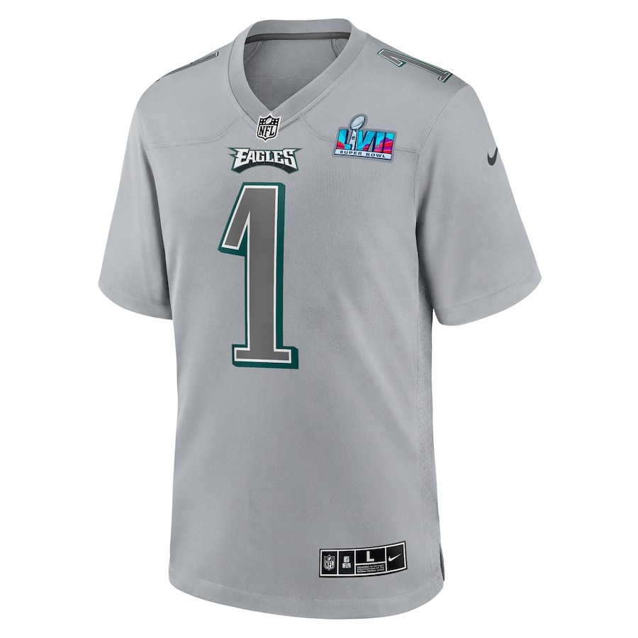 Men's Philadelphia Eagles Jalen Hurts Nike Gray Super Bowl LVII Patch Atmosphere Fashion Game Jersey - ujerseystore