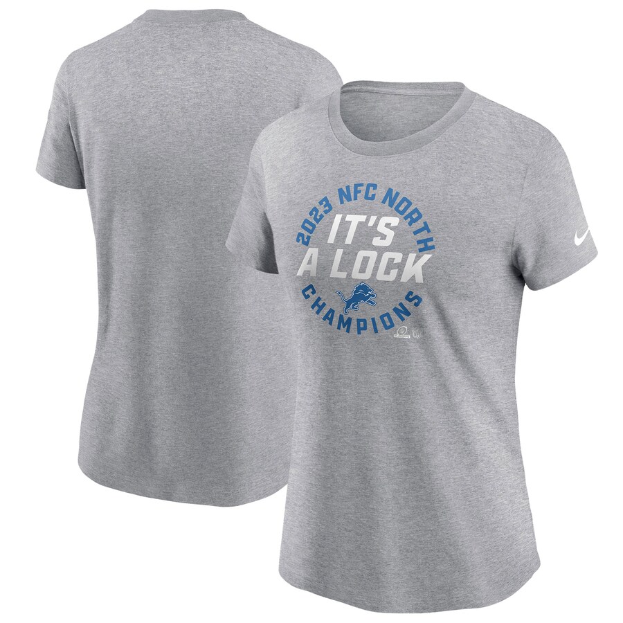 Women's Detroit Lions Nike Gray 2023 NFC North Division Champions Locker Room Trophy Collection T-Shirt - ujerseystore