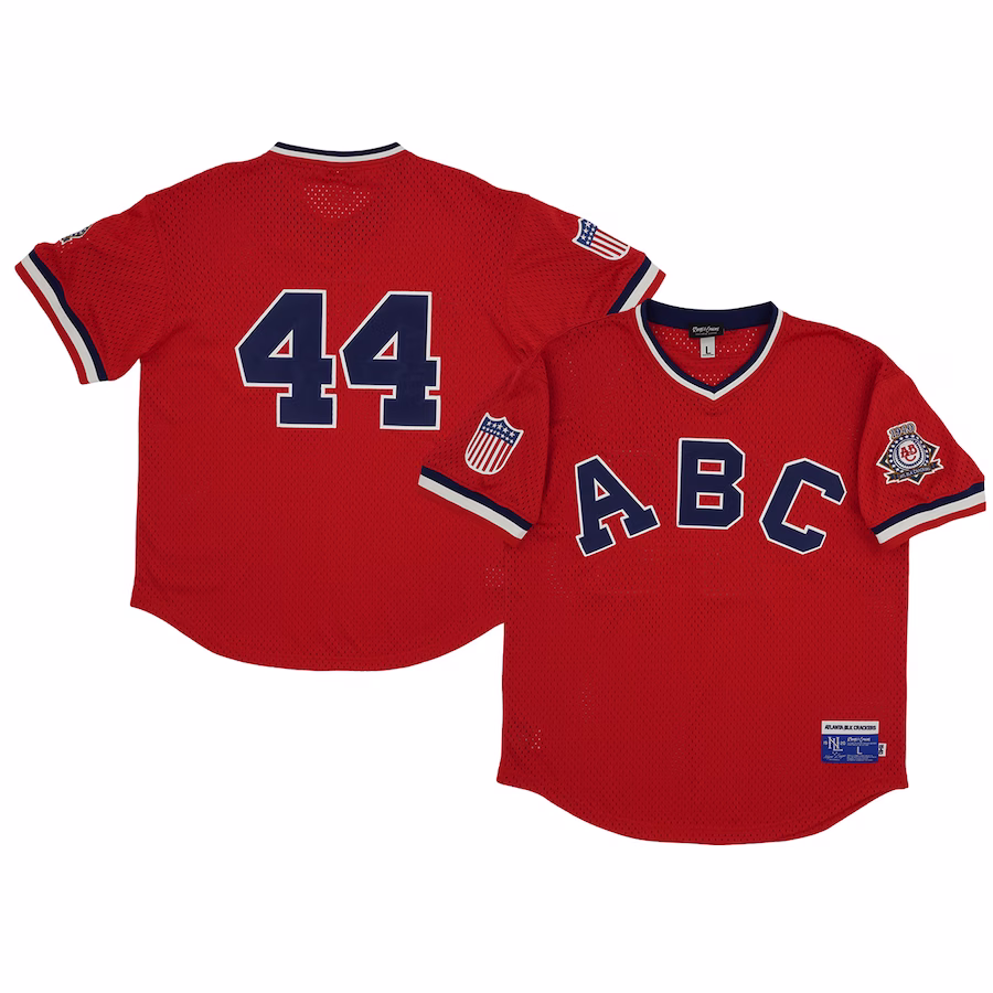 Men's Atlanta Black Crackers #44 Rings & Crwns Red Mesh Replica V-Neck Jersey - ujerseystore