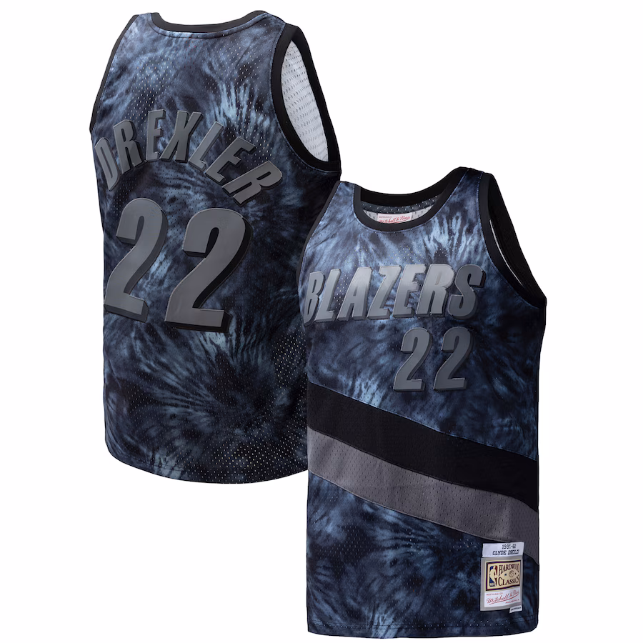 Men's Portland Trail Blazers Clyde Drexler Mitchell & Ness Black Hardwood Classics 1991/92 Tie-Dye Swingman Jersey - ujerseystore