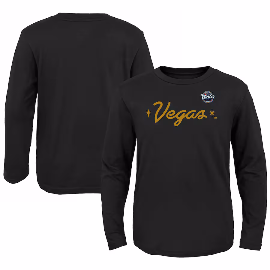 Youth Vegas Golden Knights Fanatics Black 2024 NHL Winter Classic Secondary Logo Long Sleeve T-Shirt - ujerseystore
