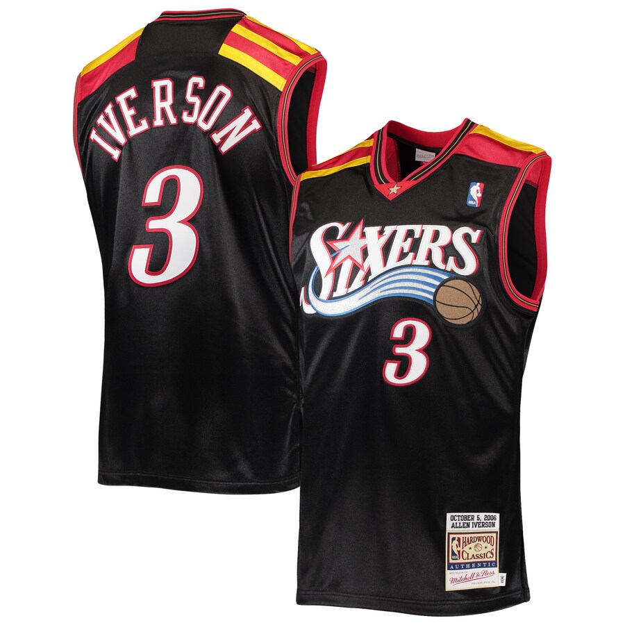 Men's Philadelphia 76ers Allen Iverson Mitchell & Ness Black 2006 Hardwood Classics Authentic Jersey - ujerseystore