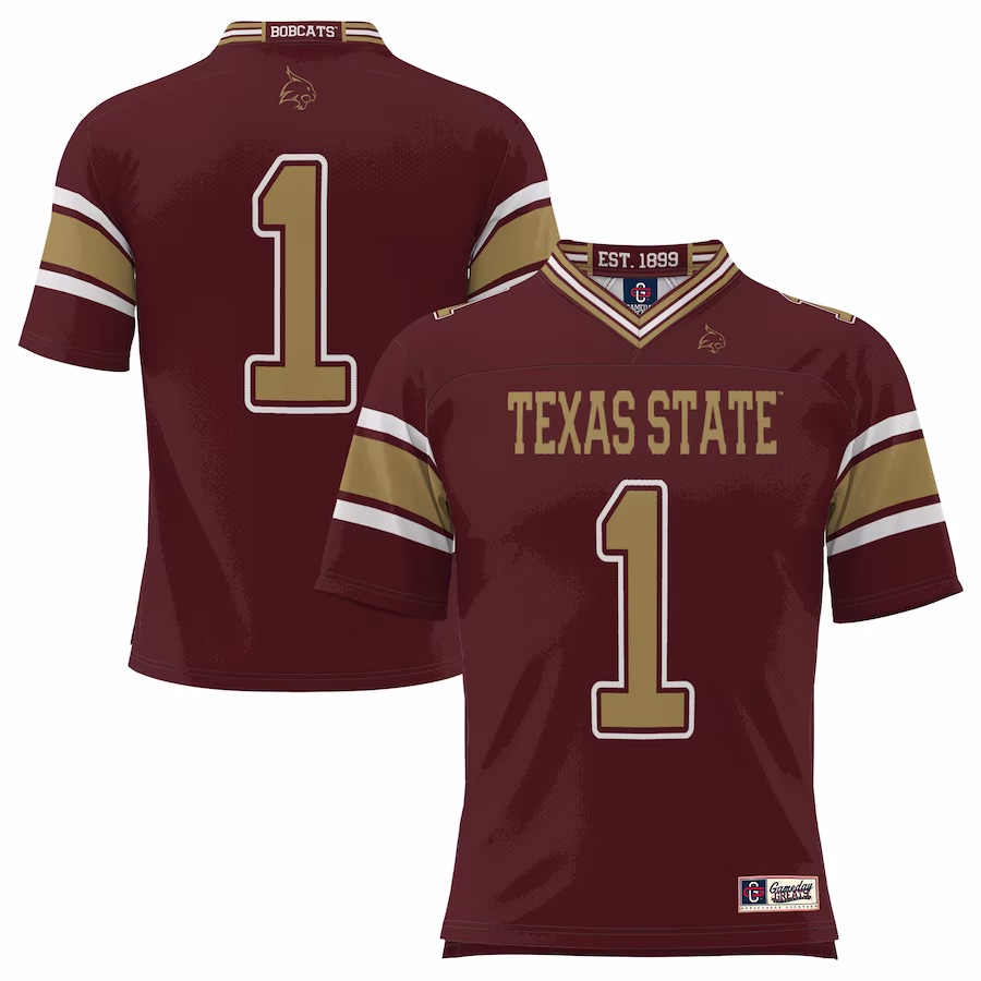 #1 Texas State Bobcats GameDay Greats Endzone Football Jersey - Maroon - ujerseystore