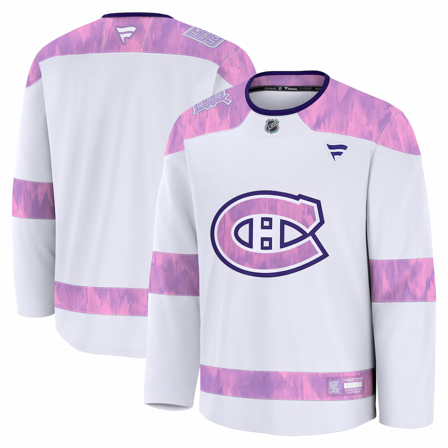 Men's Montreal Canadiens Fanatics White 2024 Hockey Fights Cancer Practice Jersey - ujerseystore