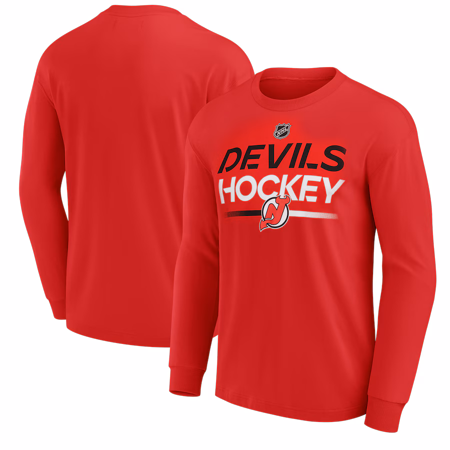 Men's New Jersey Devils Fanatics Red Long Sleeve T-Shirt - ujerseystore