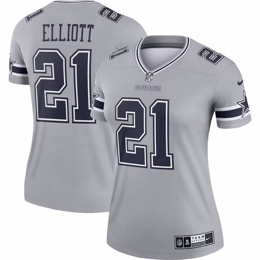 Women's Dallas Cowboys Ezekiel Elliott Nike Gray Inverted Legend Jersey - ujerseystore