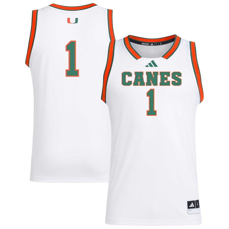Men's adidas #1 White Miami Hurricanes Replica Swingman Jersey - ujerseystore