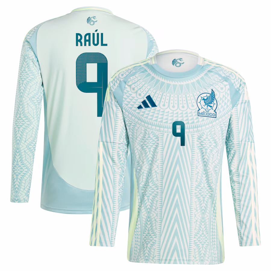 Men's Mexico National Team Raul Jimenez adidas Green 2024 Away Replica Player Long Sleeve Jersey - ujerseystore