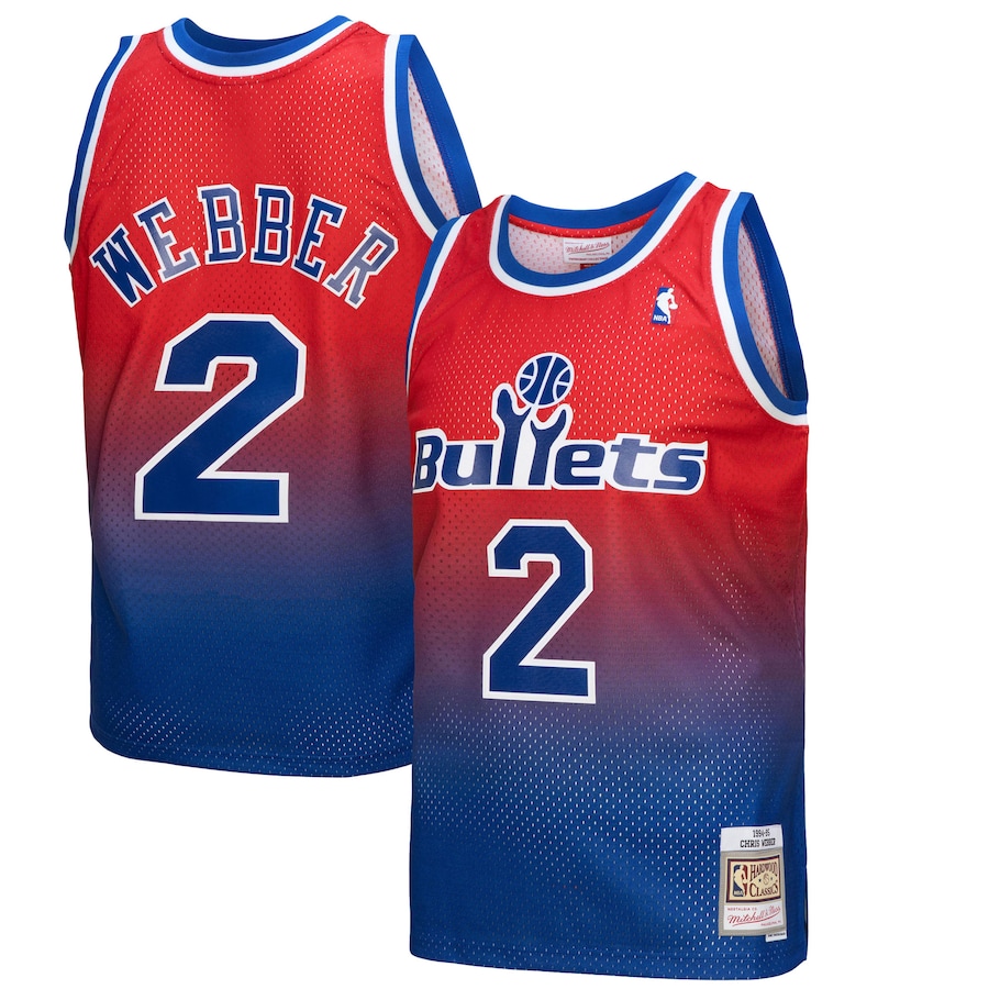 Men's Washington Bullets Chris Webber Mitchell & Ness Royal/Red 1994/95 Hardwood Classics Fadeaway Swingman Player Jersey - ujerseystore