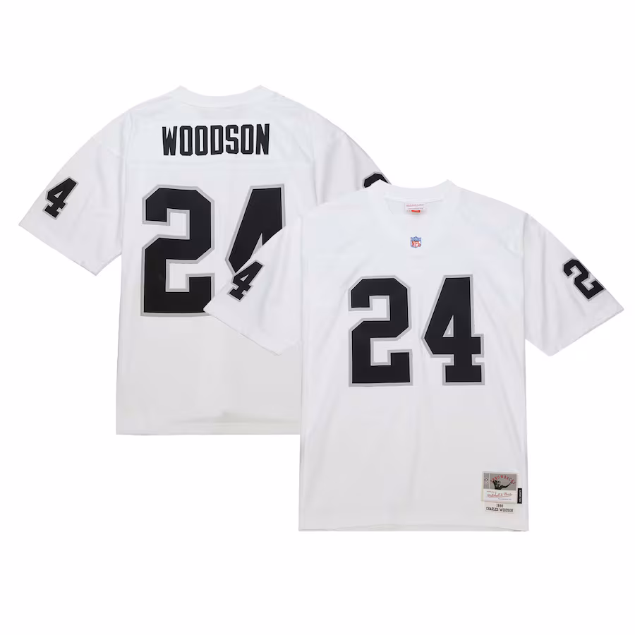 Men's Las Vegas Raiders Charles Woodson Mitchell & Ness White Legacy Replica Jersey - ujerseystore
