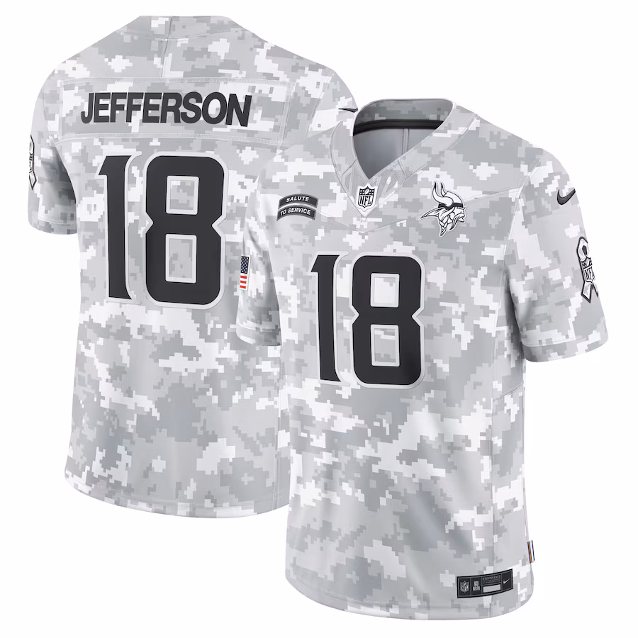 Men's Minnesota Vikings Justin Jefferson Nike Arctic Camo 2024 Salute to Service Limited Jersey - ujerseystore