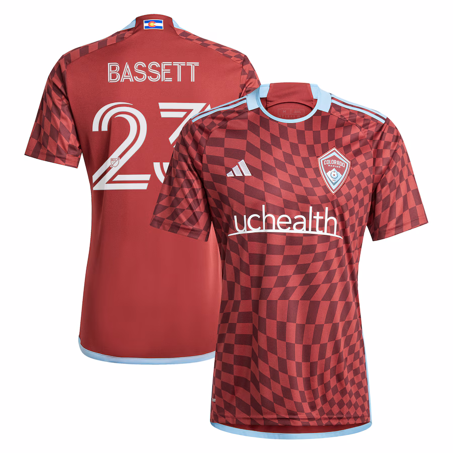 Men's Colorado Rapids Cole Bassett adidas Burgundy 2024 One Flag Kit Replica Player Jersey - ujerseystore