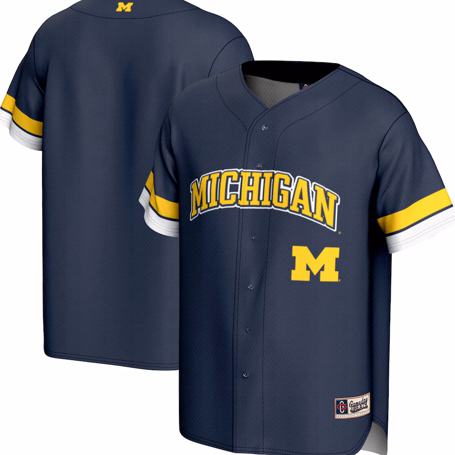 Men's GameDay Greats Navy Michigan Wolverines Spirit Baseball Jersey - ujerseystore