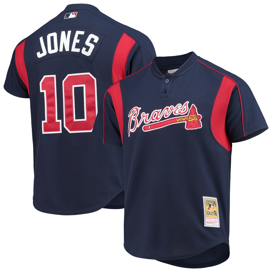 Men's Atlanta Braves Chipper Jones Mitchell & Ness Navy Cooperstown Collection Mesh Batting Practice Button-Up Jersey - ujerseystore